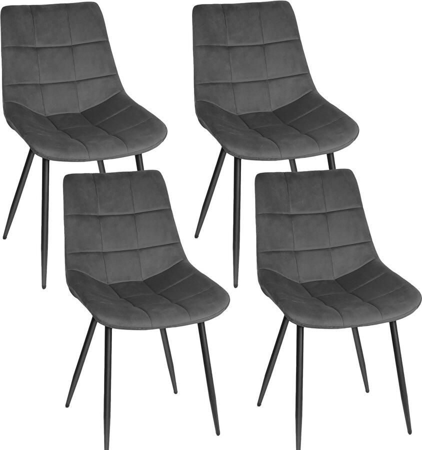 PIPIPOXER -Eetkamerstoel Set Van 4 -metalen poten+flanel donkergrijs