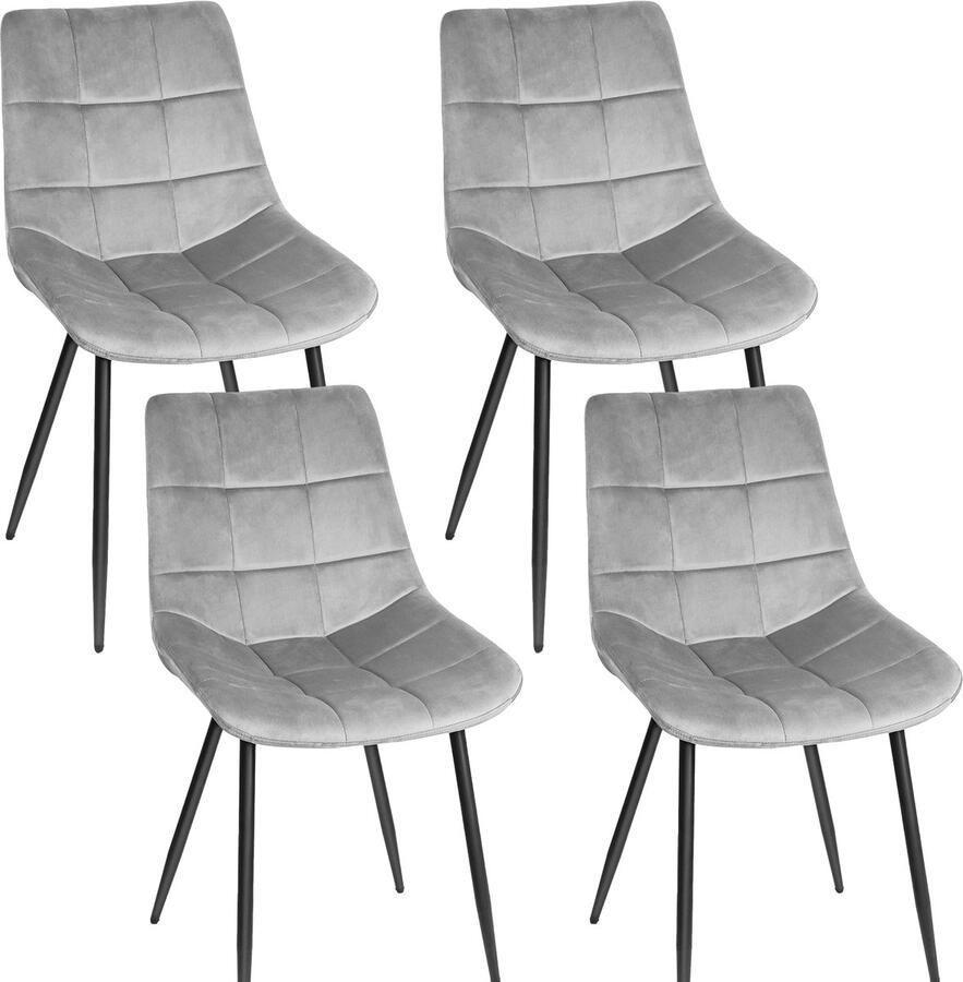 PIPIPOXER -Eetkamerstoel Set Van 4 -metalen poten+flanel lichtgrijs