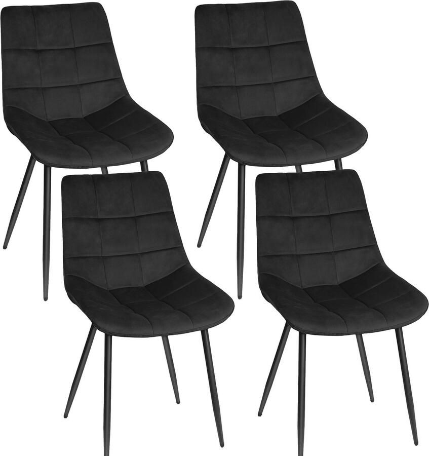 PIPIPOXER -Eetkamerstoel Set Van 4 -metalen poten+flanel zwart