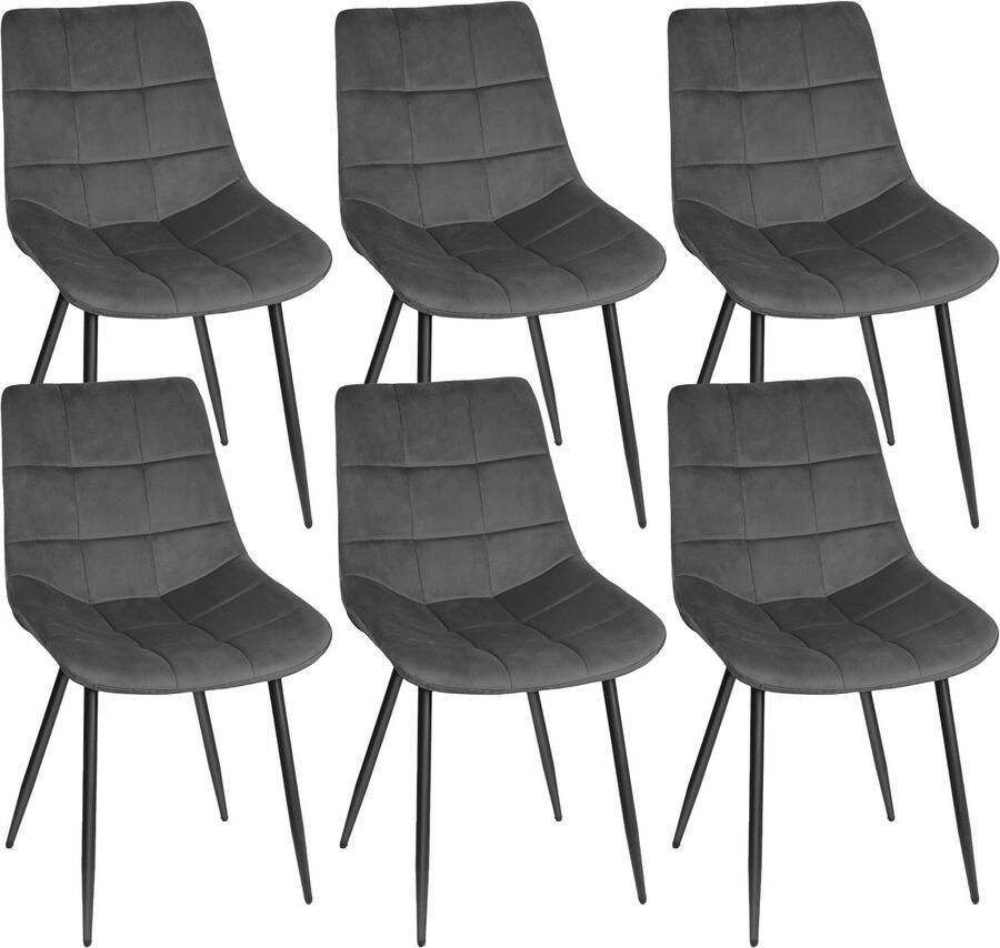PIPIPOXER -Eetkamerstoel Set Van 6 -metalen poten+flanel donkergrijs