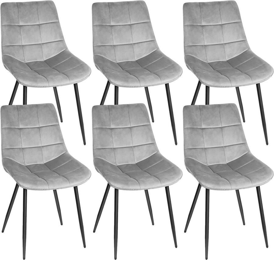 PIPIPOXER -Eetkamerstoel Set Van 6 -metalen poten+flanel lichtgrijs