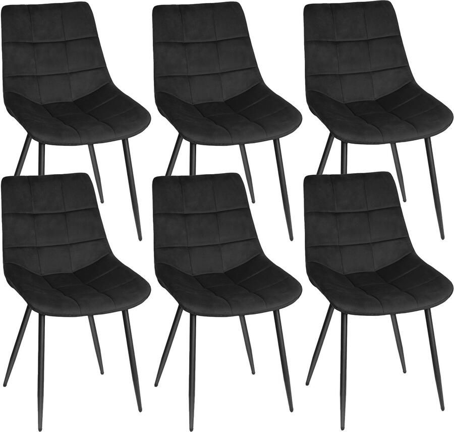 PIPIPOXER -Eetkamerstoel Set Van 6 -metalen poten+flanel zwart