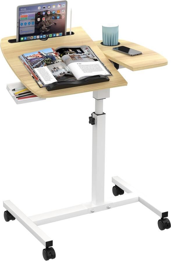 PIPIPOXER Laptoptafel en Bijzettafel op wielen – bedtafel – laptoptandaard – In hoogte verstelbaar-Hout