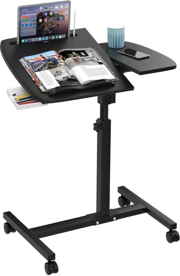 PIPIPOXER Laptoptafel en Bijzettafel op wielen – bedtafel – laptoptandaard – In hoogte verstelbaar-Zwart