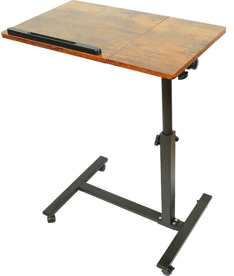 PIPIPOXER Laptoptafel en Bijzettafel op wielen – bedtafel – laptoptandaard – In hoogte verstelbaar-Geelbruin