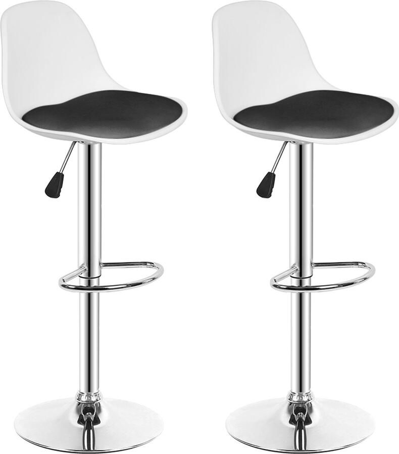 PIPIPOXER Set van 2 barkrukken Barstoel in hoogte verstelbaar 360° draaibaar kunstleer Wit en zwart