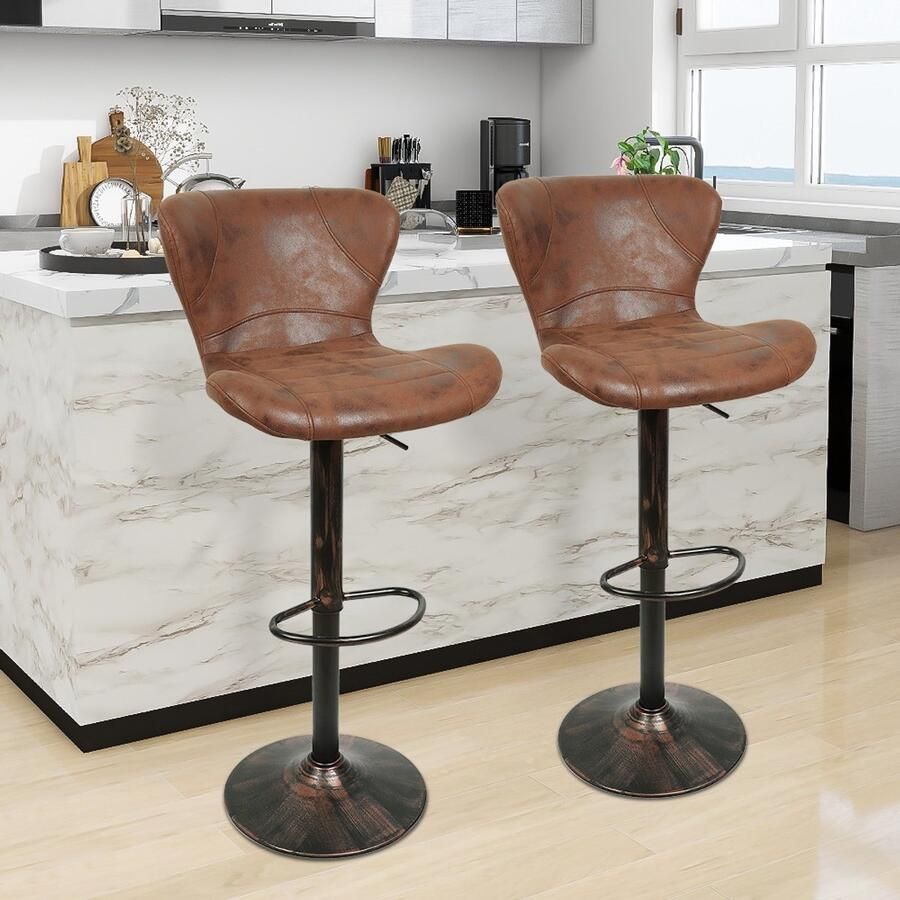 PIPIPOXER -Set van 2 barkrukken draaibare vintage in hoogte verstelbare barstoel kunstleren keukenkruk-Bruin