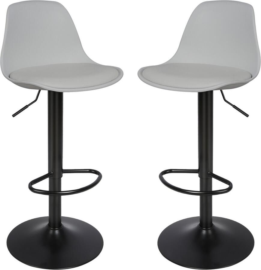 PIPIPOXER Set van 2 barkrukken met rugleuning Barstoel Kunstleer In hoogte verstelbaar Grijs