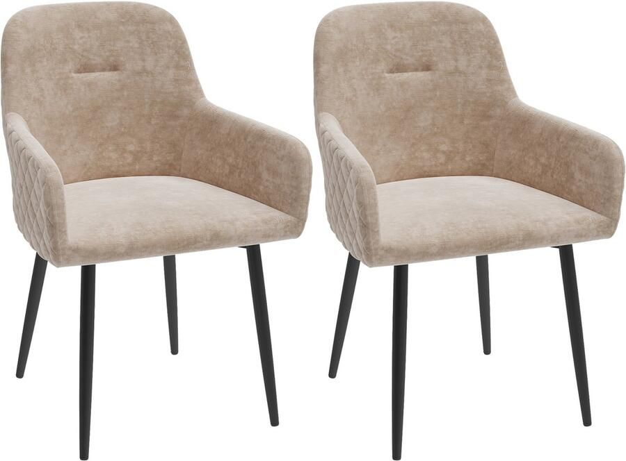 PIPIPOXER -Set van 2 eetkamerstoelen keukenstoelen gestoffeerde stoelen fauteuils met rugleuning beige