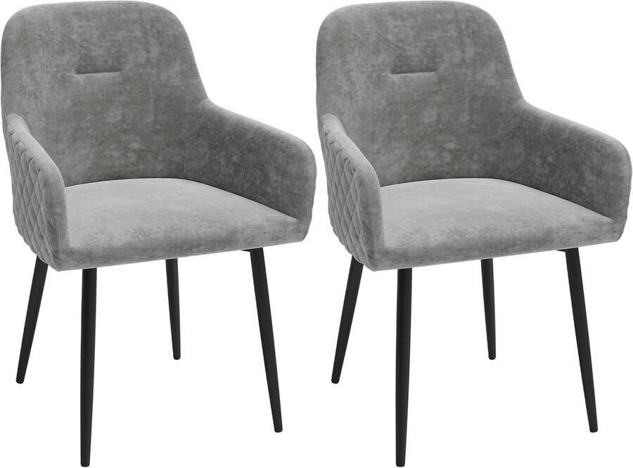 PIPIPOXER -Set van 2 eetkamerstoelen keukenstoelen gestoffeerde stoelen fauteuils met rugleuning grijs