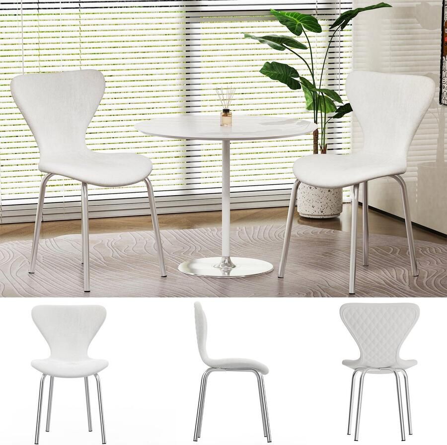 PIPIPOXER -Set van 2 eetkamerstoelen keukenstoelen met rugleuning 50 5 x 46 x 81 cm wit