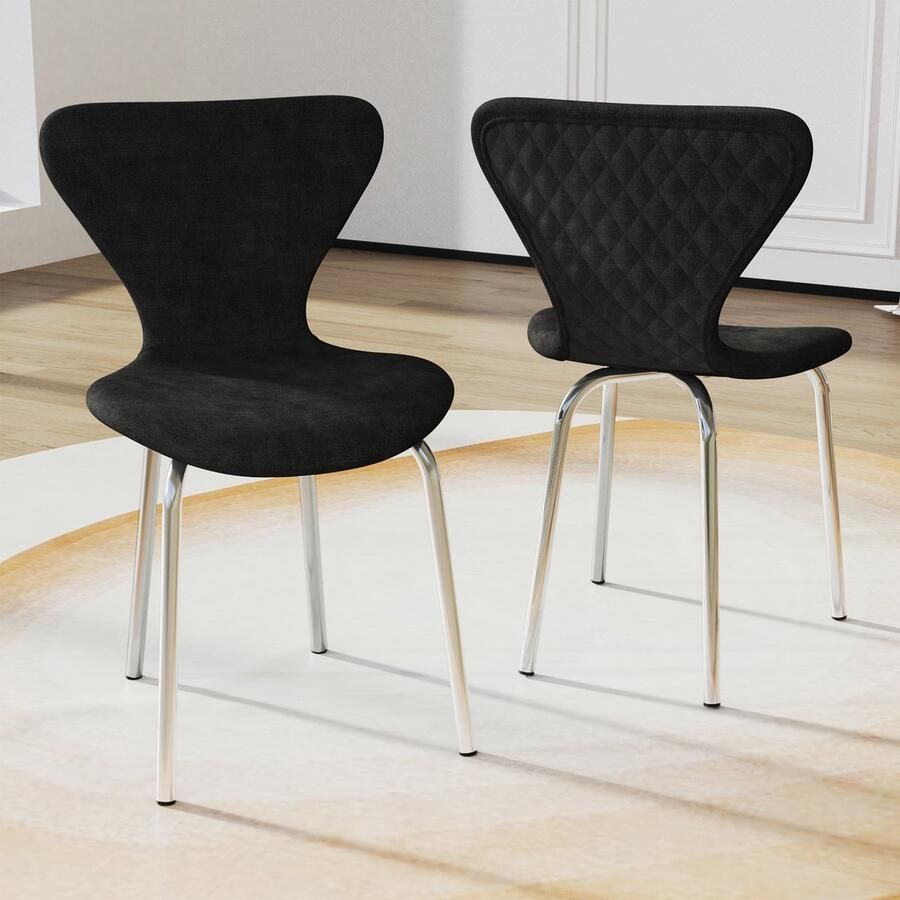 PIPIPOXER -Set van 2 eetkamerstoelen keukenstoelen met rugleuning 50 5 x 46 x 81 cm zwart