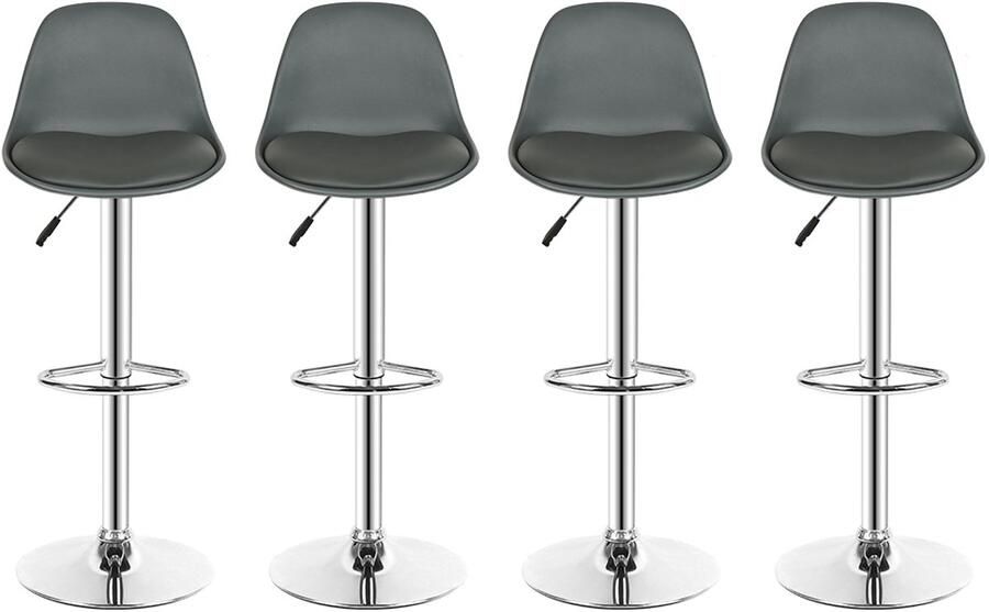 PIPIPOXER Set van 4 barkrukken Barstoel in hoogte verstelbaar 360° draaibaar kunstleer Grijs