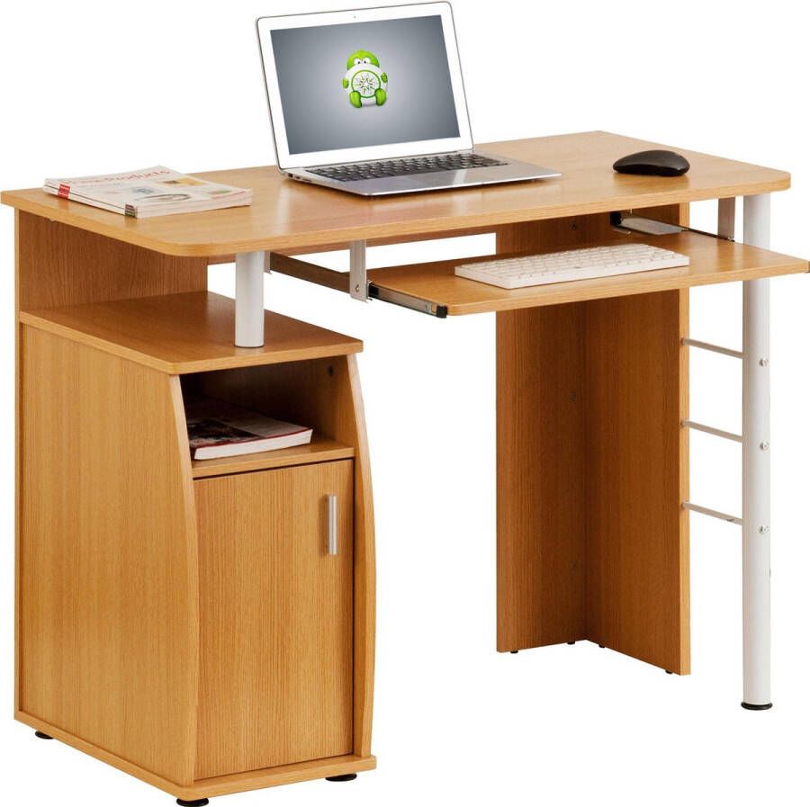 Piranha Furniture Piranha ELVER Bureau Eikenhout Bureautafel Bureau Met Opbergruimte Buro Bureau Hout Bureau met Lade en Kastje PC 1o