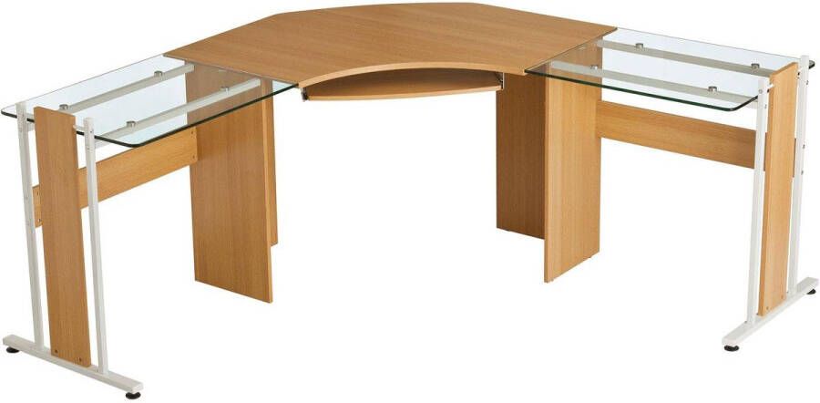 Piranha Furniture Piranha FRIGATE Hoekbureau Computerbureau Eikenhout Glasplaten Toetsenbordhouder PC 42o