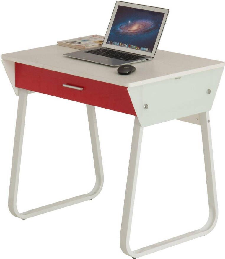 Piranha Furniture Piranha TOPE Bureau Compact Computerbureau Wit met Rode Lade Klein Bureau Bureautafel met Lade Buro PC Bureau Smal Bureau PC41s