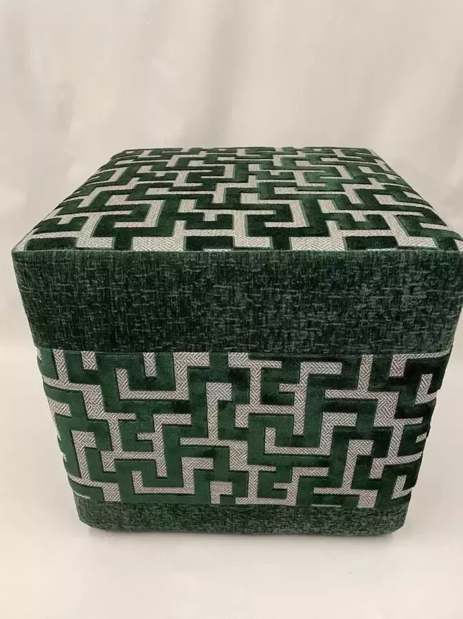 PL Poef handgemaakt geografisch groen- stof- vierkant 48 x 48 cm