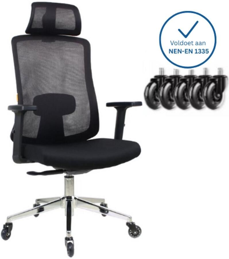 Plaine Ergonomische Bureaustoel met Hoofdsteun Bureaustoelen voor Volwassenen Office Chair Game Gaming Stoel Kantoorstoel Volledig Verstelbaar Incl. Anti kras wielen geschikt voor harde & zachte vloeren