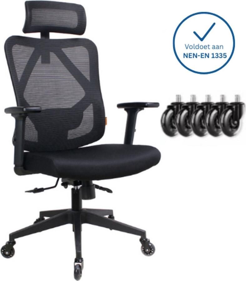 Plaine Ergonomische Bureaustoel met Hoofdsteun Office Chair Gamestoel Kantoorstoel Volledig Verstelbaar Incl. 3D-verstelbare Armleuningen & Verstelbare Lendensteun Incl. Stille Anti-kras wielen harde zachte vloeren