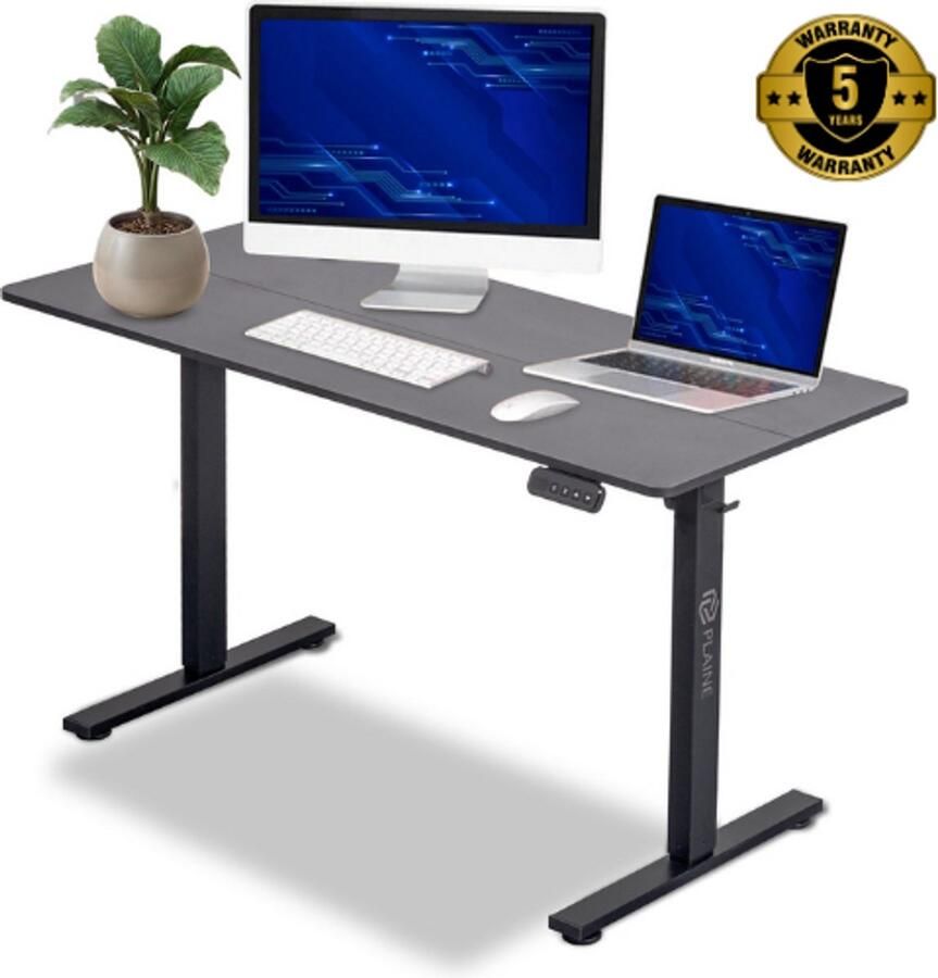 Plaine Zit Sta Bureau Elektrisch Verstelbaar Incl. Geheugen Standen Incl. Kabelgoot 140 x 60 cm Mat Zwart