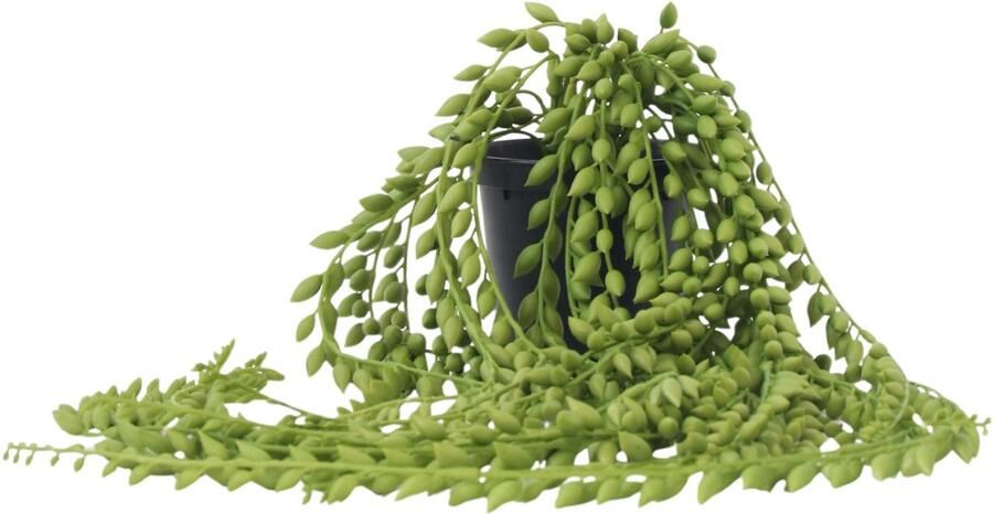 Plant In A Box Kunstplant Senecio Hangplant 90cm Nepplant Erwtenplant Hangende Kamerplant van Kunststof Kunst Hangplant Groen Zonder Onderhoud Planten Decoratie voor Wandplank of Kast