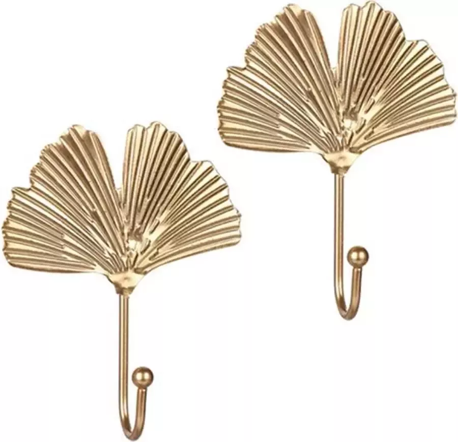 Planttools Set van 2 gouden wandhaken in de vorm van kleine bladeren Wandhaken bladeren Kapstokhaken goudkleurig Metalen wandhaak