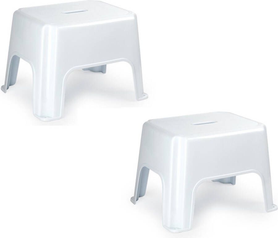PLASTICFORTE 2x stuks witte keukenkrukjes opstapjes 40 x 30 x 28 cm Keuken badkamer kasten opstap verhoging krukjes opstapjes