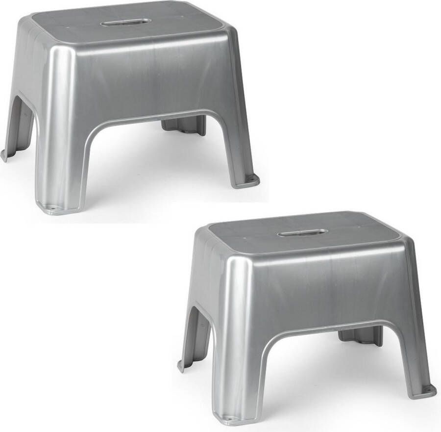 Forte Plastics 2x stuks zilveren keukenkrukjes opstapjes 40 x 30 x 28 cm Keuken badkamer kasten opstap verhoging krukjes opstapjes