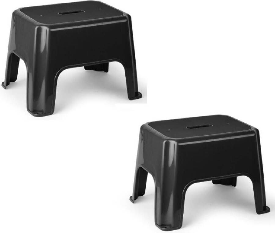 PLASTICFORTE 2x stuks zwarte keukenkrukjes opstapjes 40 x 30 x 28 cm Keuken badkamer kasten opstap verhoging krukjes opstapjes
