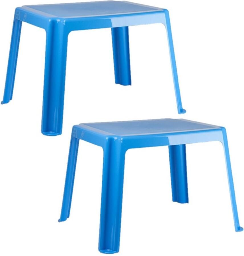 PLASTICFORTE 2x stuks kunststof kindertafels blauw 55 x 66 x 43 cm Kindertafel buiten Bijzettafel