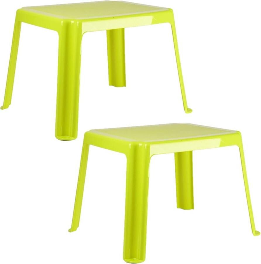 PLASTICFORTE 2x stuks kunststof kindertafels groen 55 x 66 x 43 cm Kindertafel buiten Bijzettafel