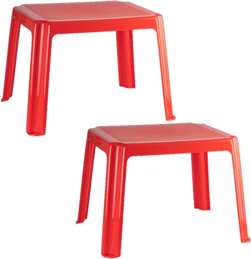 PLASTICFORTE 2x stuks kunststof kindertafels rood 55 x 66 x 43 cm Kindertafel buiten Bijzettafel