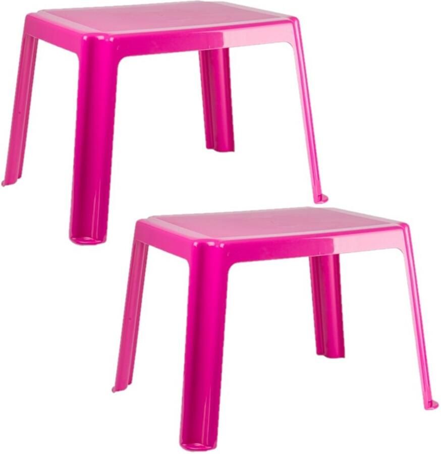 PLASTICFORTE 2x stuks kunststof kindertafels roze 55 x 66 x 43 cm Kindertafel buiten Bijzettafel