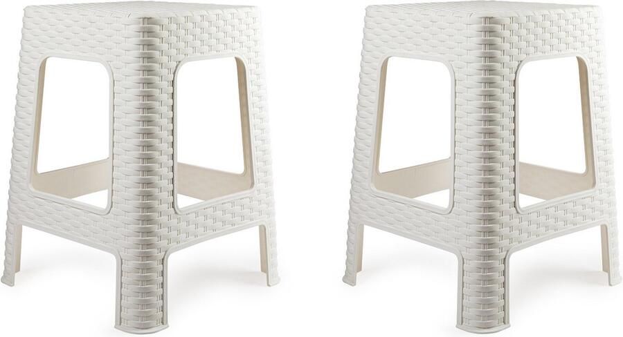 PLASTICFORTE zit bijzet krukje 2x Rotan line wit kunststof 36 x 36 x 45 cm opstapje