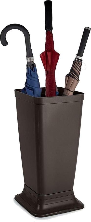PLASTICFORTE Paraplubak parapluhouder Plain bruin glad kunststof D26 x H52 cm op verhoogde voet uitlekbak