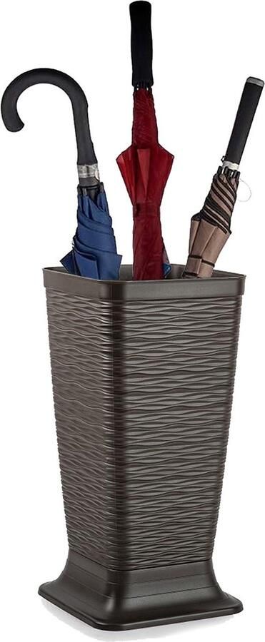 PLASTICFORTE Paraplubak parapluhouder Waves bruin glad kunststof D26 x H52 cm op verhoogde voet uitlekbak