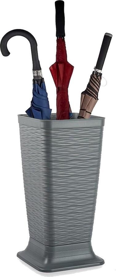 PLASTICFORTE Paraplubak parapluhouder Waves grijs glad kunststof D26 x H52 cm op verhoogde voet uitlekbak