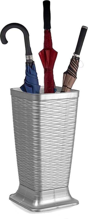 PLASTICFORTE Paraplubak parapluhouder Waves zilvergrijs glad kunststof D26 x H52 cm op verhoogde voet uitlekbak