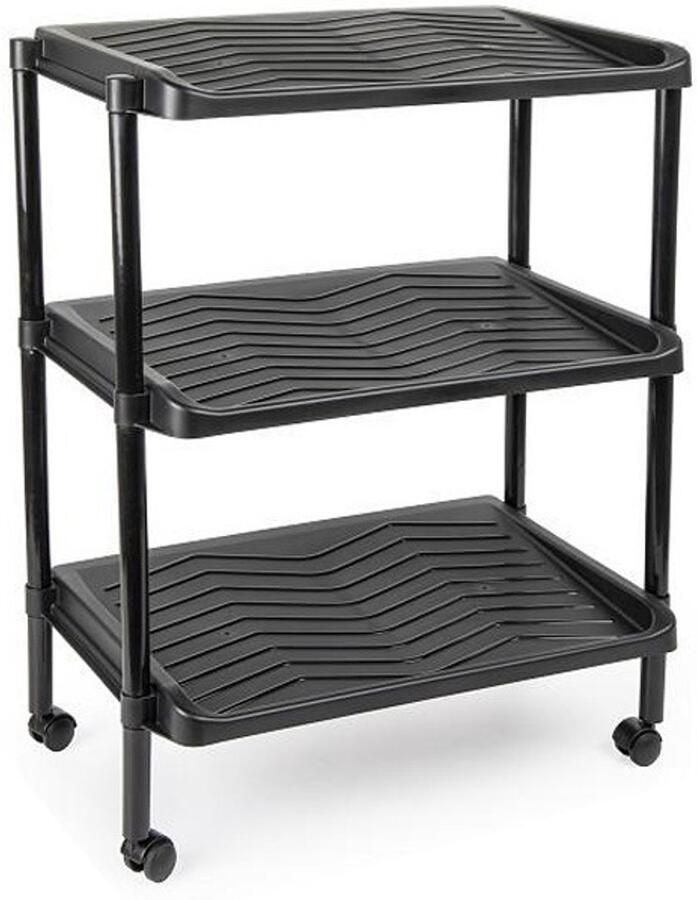 PLASTICFORTE Plastic Forte Schoenenrek kunststof 3-laags zwart 50 x 30 x 63 cm schoenenbank op wielen