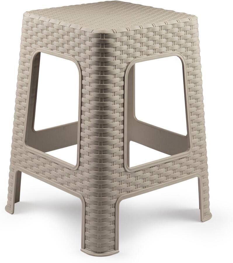 PLASTICFORTE Rotan opstapje zit krukje kunststof beige 36 x 36 x 45 cm Keuken badkamer handige krukjes