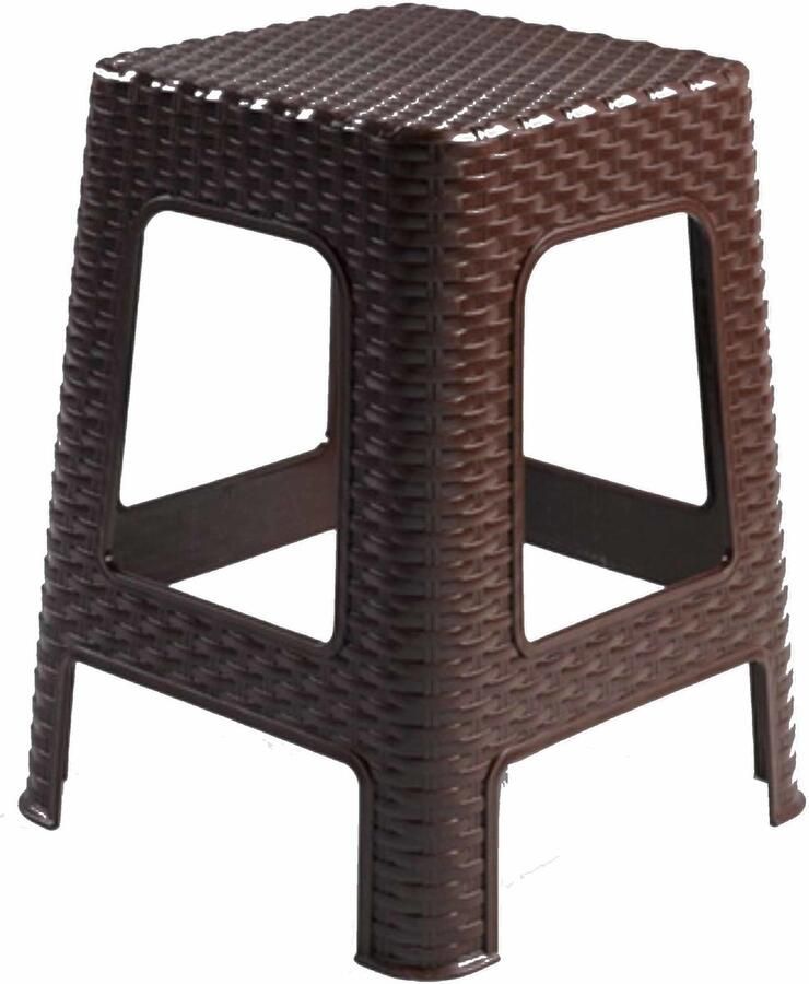 PLASTICFORTE Rotan opstapje zit krukje kunststof bruin 36 x 36 x 45 cm Keuken badkamer handige krukjes