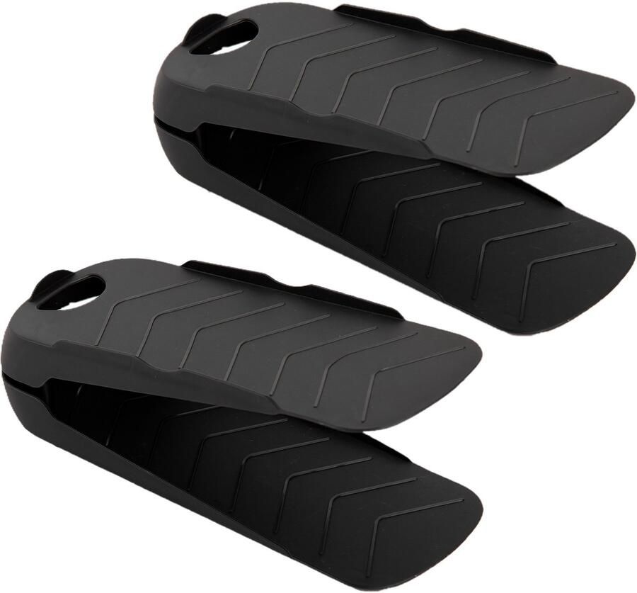 PLASTICFORTE Schoenenopbergers 2x voor een paar schoenen zwart kunststof ruimtebesparend schoenenrek 11 x 28 x 10 cm