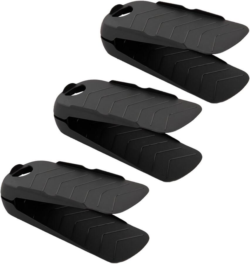 PLASTICFORTE Schoenenopbergers 3x voor een paar schoenen zwart kunststof ruimtebesparend schoenenrek 11 x 28 x 10 cm