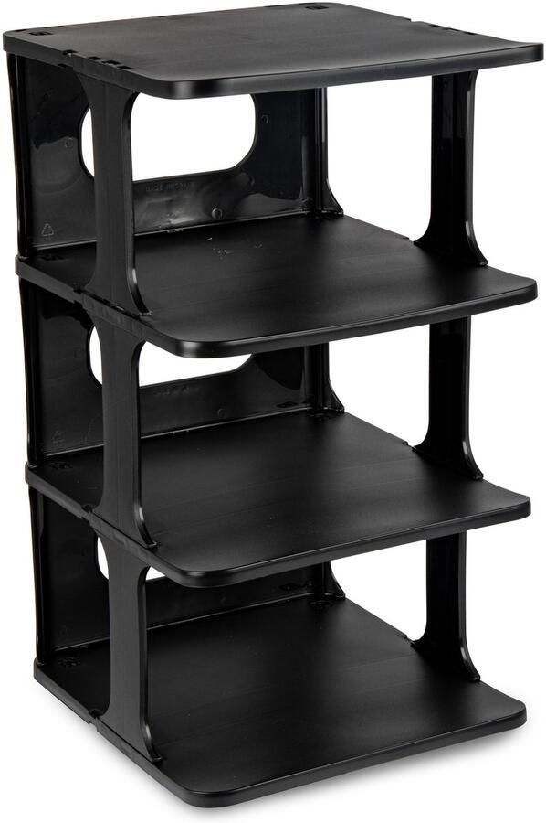 PLASTICFORTE Schoenenrek verticaal stapelbaar zwart kunststof 26 x 25 x 44 cm voor 4x paar schoenen ruimtebesparend opbergruimte
