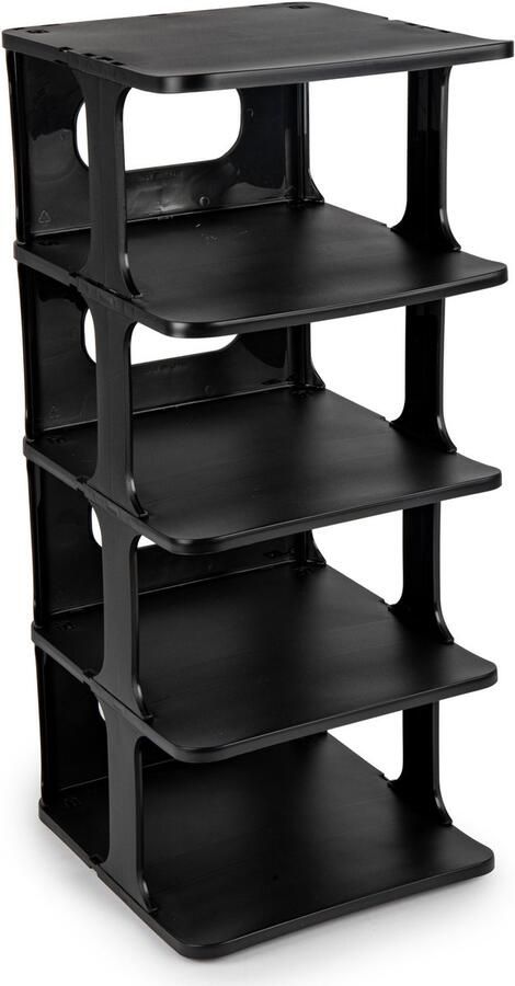 PLASTICFORTE Schoenenrek verticaal stapelbaar zwart kunststof 26 x 25 x 58 cm voor 5x paar schoenen ruimtebesparend opbergruimte