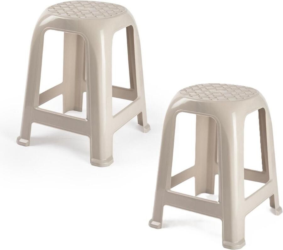 PLASTICFORTE Zit krukjes 2x beige kunststof 37 x 37 x 46 cm extra zitplaatsen