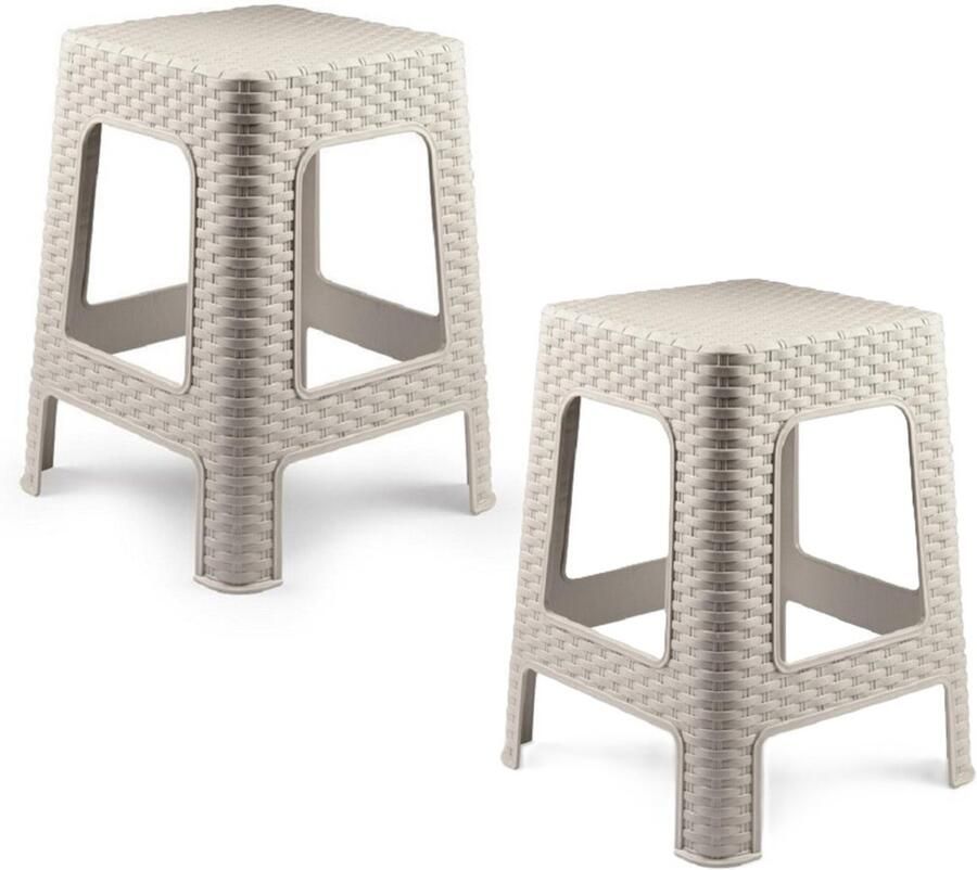 PLASTICFORTE Zit krukjes 2x beige rotan kunststof 37 x 37 x 46 cm extra zitplaatsen