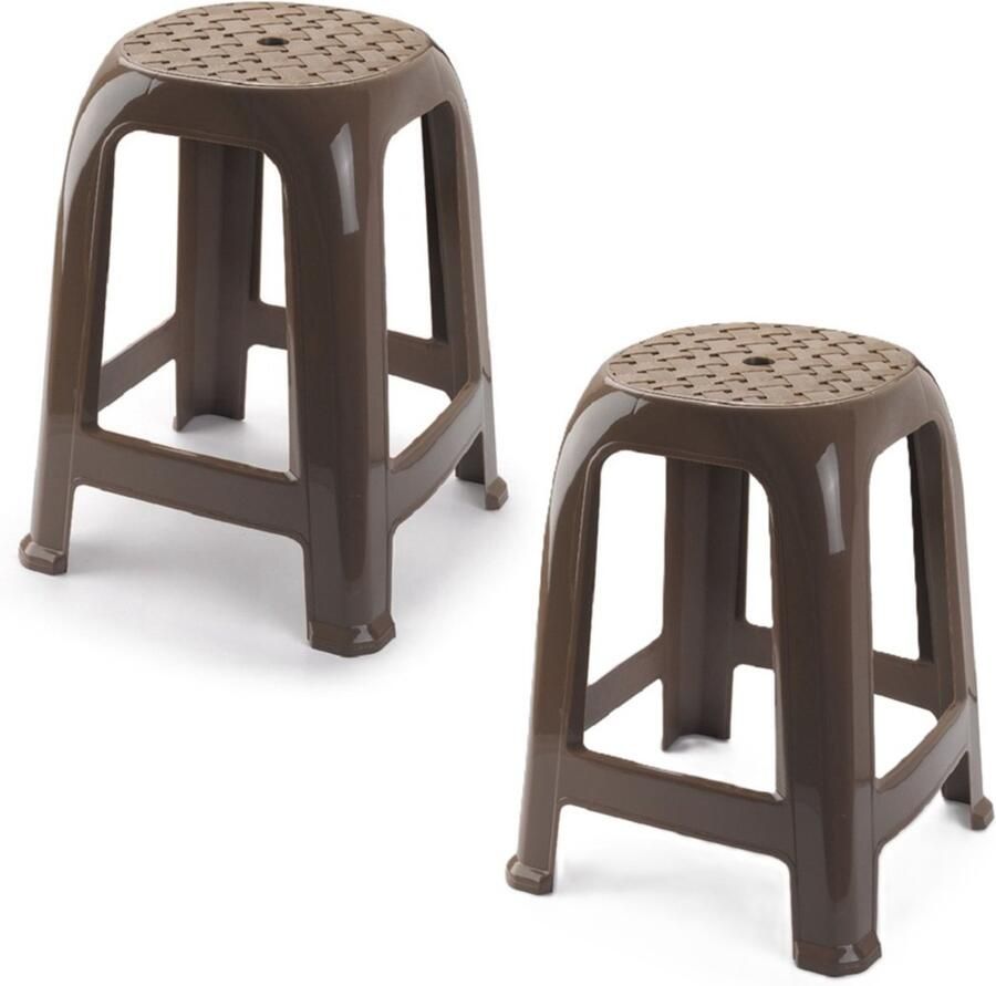 PLASTICFORTE Zit krukjes 2x bruin kunststof 37 x 37 x 46 cm extra zitplaatsen