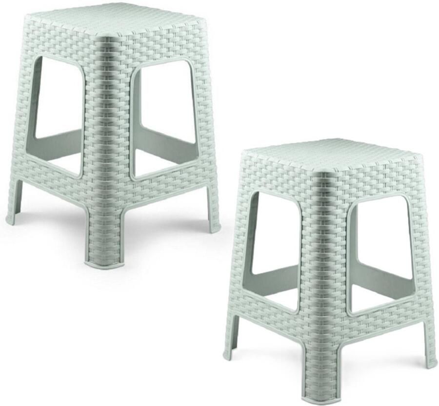 PLASTICFORTE Zit krukjes 2x mintgroen rotan kunststof 37 x 37 x 46 cm extra zitplaatsen