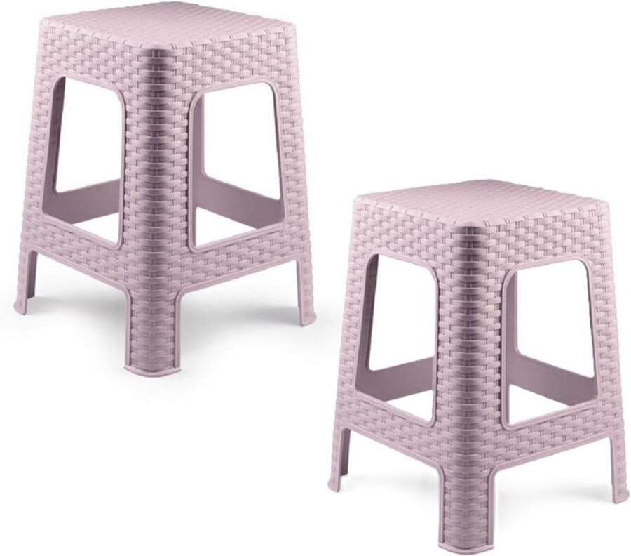 PLASTICFORTE Zit krukjes 2x roze rotan kunststof 37 x 37 x 46 cm extra zitplaatsen